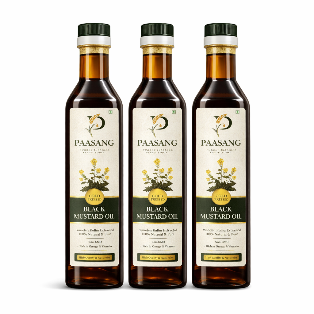 Three bottles of Paasang black mustard oil